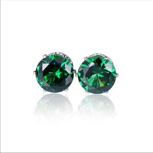 14k White Gold Green CZ Stud Earrings